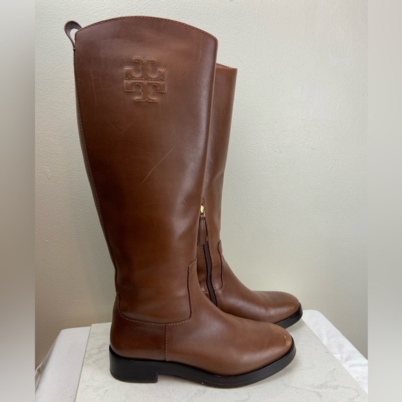 TORY BURCH THE RIDING BOOT LEATHER RICH BROWN - Picture 1 of 16